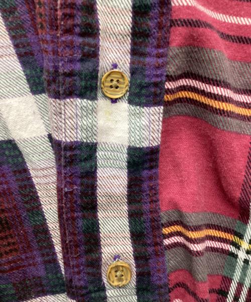 SUPREME（シュプリーム）SUPREME (シュプリーム) ノーカラーフランネルシャツ レッド×パープル サイズ:Lの古着・服飾アイテム