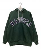 NAUTICAノーティカ）の古着「Arch Logo Sweat Hoodie プルオーバーパーカー」｜グリーン