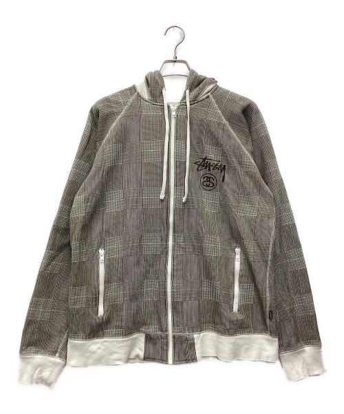 stussy（ステューシー）stussy (ステューシー) ジップパーカー グレー×グリーン サイズ:SIZE XLの古着・服飾アイテム