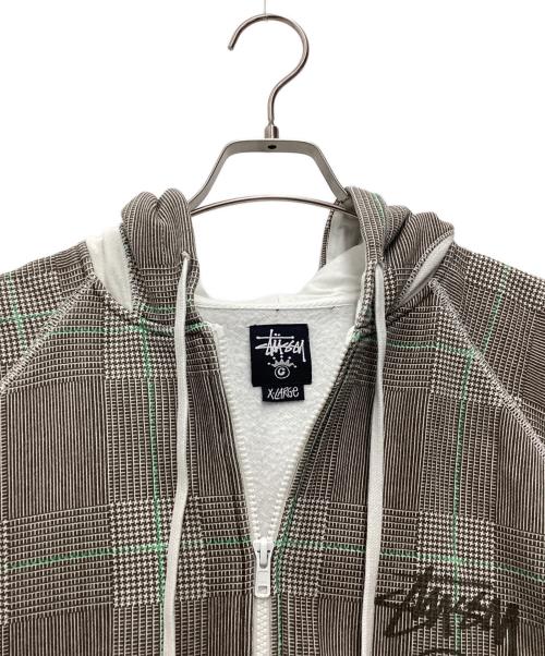 stussy（ステューシー）stussy (ステューシー) ジップパーカー グレー×グリーン サイズ:SIZE XLの古着・服飾アイテム