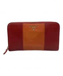 PRADA（プラダ）の古着「ラウンドファスナー財布」｜レッド×オレンジ