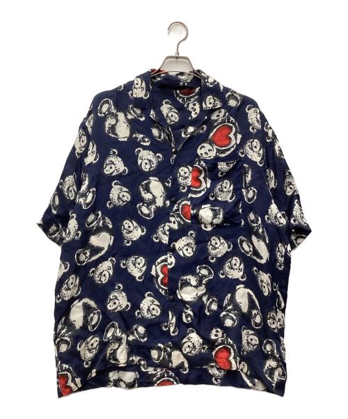 Palm Angels（パーム エンジェルス）Palm Angels (パーム エンジェルス) 半袖シャツ bear in love bowling shirt ネイビー サイズ:SIZE 50の古着・服飾アイテム