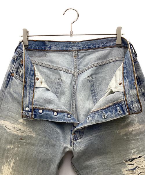 LEVI'S（リーバイス）LEVI'S (リーバイス)  推定80-90’s ダメージ加工デニムパンツ 501xx  トップボタン裏553  スカイブルー サイズ:SIZE 86cm (W34)の古着・服飾アイテム