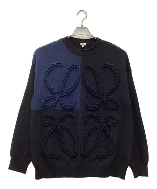 LOEWE（ロエベ）LOEWE (ロエベ) アナグラムエンブロイダリーニットセーター ネイビー×ブラック サイズ:SIZE Sの古着・服飾アイテム