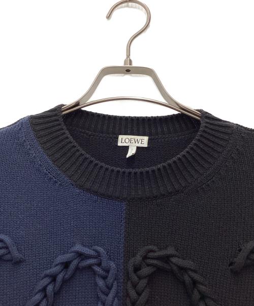 LOEWE（ロエベ）LOEWE (ロエベ) アナグラムエンブロイダリーニットセーター ネイビー×ブラック サイズ:SIZE Sの古着・服飾アイテム