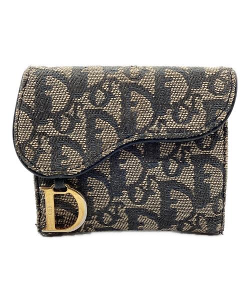 Christian Dior（クリスチャン ディオール）Christian Dior (クリスチャン ディオール) 3つ折り財布 トロッター ネイビー×ベージュの古着・服飾アイテム