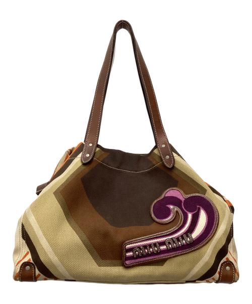 MIU MIU（ミュウミュウ）MIU MIU (ミュウミュウ) トートバッグ ブラウン×ベージュの古着・服飾アイテム