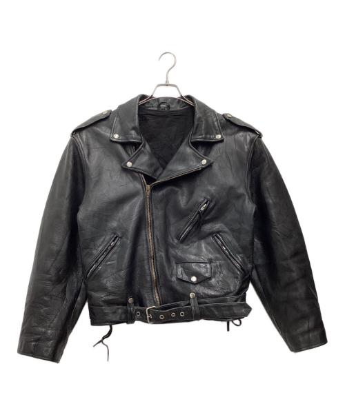 -（-）- (-) ECLARジップ ダブルライダースジャケット 推定70s ポケットファスナーリペア処理有 ブラック サイズ:SIZE XLの古着・服飾アイテム