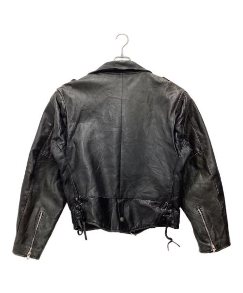 -（-）- (-) ECLARジップ ダブルライダースジャケット 推定70s ポケットファスナーリペア処理有 ブラック サイズ:SIZE XLの古着・服飾アイテム