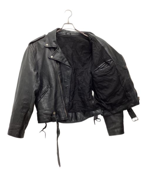 -（-）- (-) ECLARジップ ダブルライダースジャケット 推定70s ポケットファスナーリペア処理有 ブラック サイズ:SIZE XLの古着・服飾アイテム