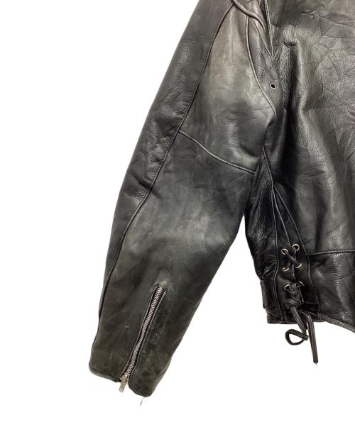 -（-）- (-) ECLARジップ ダブルライダースジャケット 推定70s ポケットファスナーリペア処理有 ブラック サイズ:SIZE XLの古着・服飾アイテム