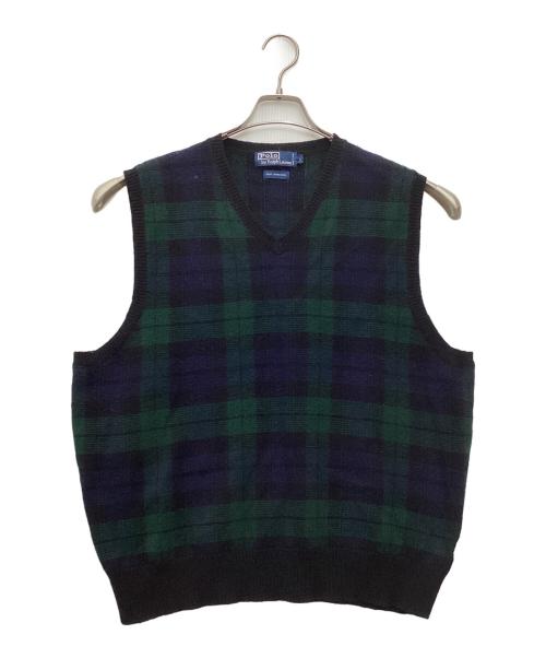 POLO RALPH LAUREN（ポロ・ラルフローレン）POLO RALPH LAUREN (ポロ・ラルフローレン) ラムウールベスト ネイビー×グリーン サイズ:SIZE Lの古着・服飾アイテム