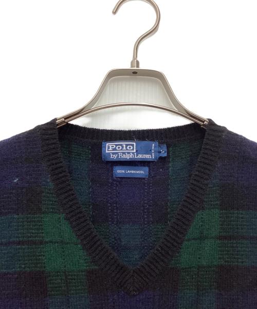POLO RALPH LAUREN（ポロ・ラルフローレン）POLO RALPH LAUREN (ポロ・ラルフローレン) ラムウールベスト ネイビー×グリーン サイズ:SIZE Lの古着・服飾アイテム