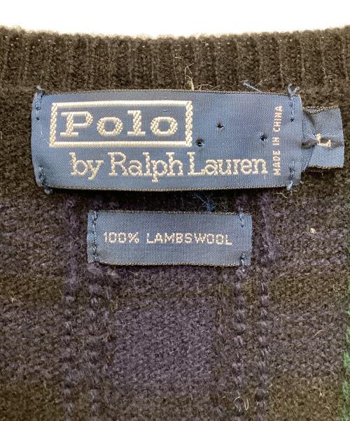 POLO RALPH LAUREN（ポロ・ラルフローレン）POLO RALPH LAUREN (ポロ・ラルフローレン) ラムウールベスト ネイビー×グリーン サイズ:SIZE Lの古着・服飾アイテム