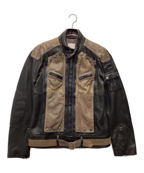 DIESEL（ディーゼル）DIESEL (ディーゼル) 切替レザージャケット ブラウン×ブラック サイズ:SIZE Sの古着・服飾アイテム