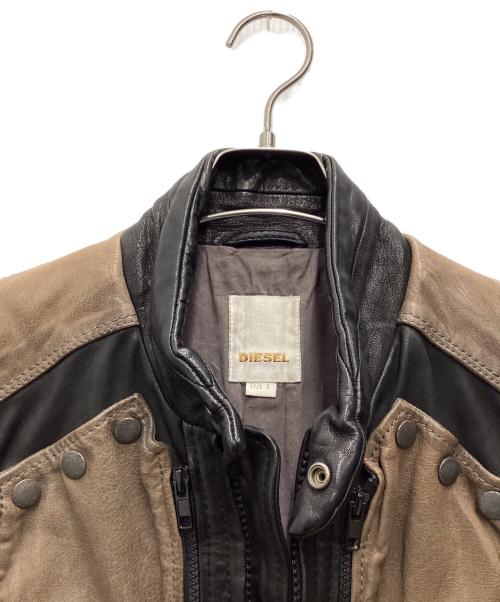 DIESEL（ディーゼル）DIESEL (ディーゼル) 切替レザージャケット ブラウン×ブラック サイズ:SIZE Sの古着・服飾アイテム