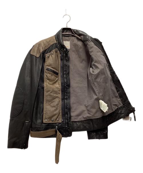 DIESEL（ディーゼル）DIESEL (ディーゼル) 切替レザージャケット ブラウン×ブラック サイズ:SIZE Sの古着・服飾アイテム