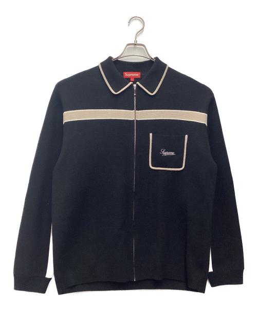 SUPREME（シュプリーム）Supreme (シュプリーム) Chest Stripe Zip Up Cardiga 厚手カーディガン ブラック×ベージュ サイズ:SIZE Lの古着・服飾アイテム