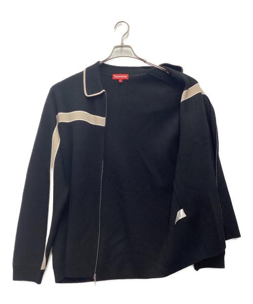 SUPREME（シュプリーム）Supreme (シュプリーム) Chest Stripe Zip Up Cardiga 厚手カーディガン ブラック×ベージュ サイズ:SIZE Lの古着・服飾アイテム