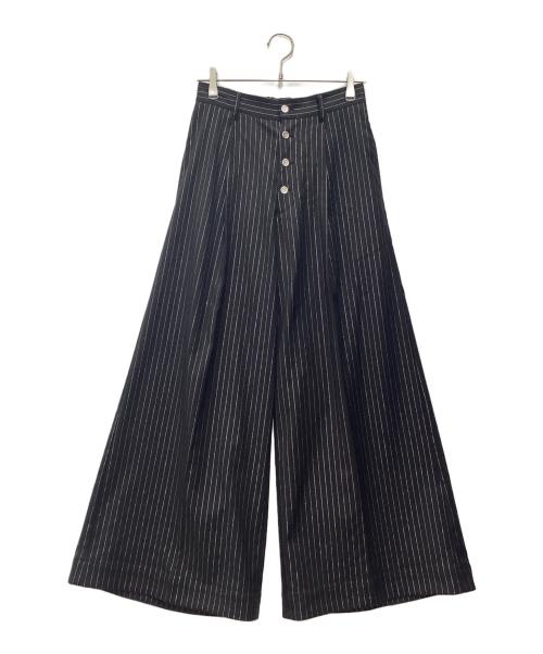 seyto（セイト）seyto (セイト) メストライプワイドストレートパンツ ブラック サイズ:SIZE 0の古着・服飾アイテム