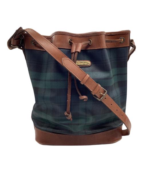 RALPH LAUREN（ラルフローレン）RALPH LAUREN (ラルフローレン) ドローストリングショルダーバッグ グリーン×ブラウンの古着・服飾アイテム