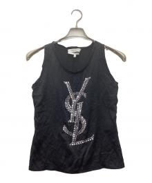 Yves Saint Laurent（イヴサンローラン）の古着「ノースリーブカットソー ラインストーンロゴ」｜ブラック
