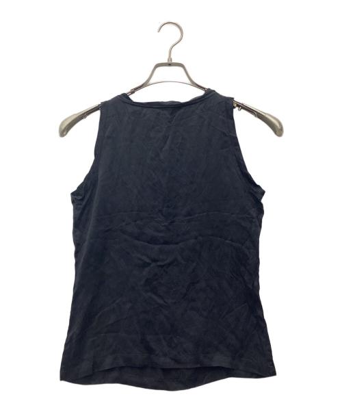 Yves Saint Laurent（イヴサンローラン）Yves Saint Laurent (イヴサンローラン) ノースリーブカットソー ラインストーンロゴ ブラック サイズ:SIZE Sの古着・服飾アイテム