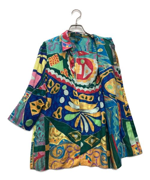 LAUREN RALPH LAUREN PETITE（ローレンラルフローレン ペティート）LAUREN RALPH LAUREN PETITE (ローレンラルフローレン ペティート) 半袖シャツ グリーン×マルチカラー サイズ:SIZE Mの古着・服飾アイテム