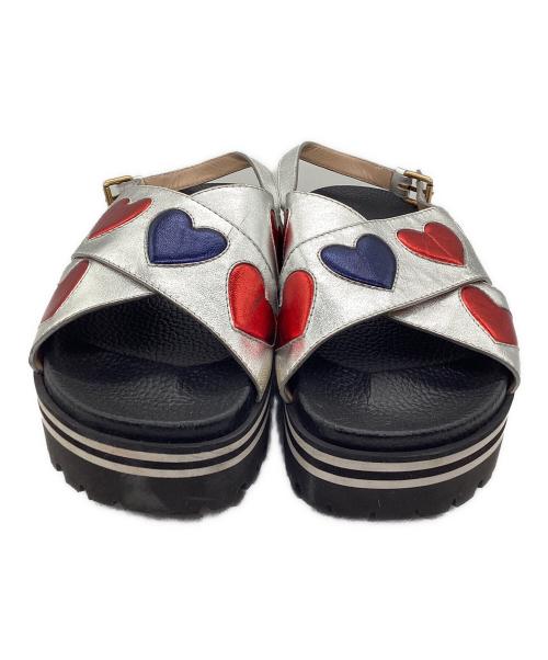 GUCCI（グッチ）GUCCI (グッチ) 厚底サンダル メタリックハート ブラック×シルバー サイズ:SIZE 36 1/2の古着・服飾アイテム