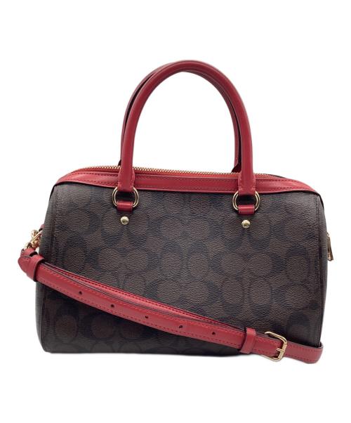 COACH（コーチ）COACH (コーチ) 2WAYバッグ シグネチャー ブラウン×レッドの古着・服飾アイテム