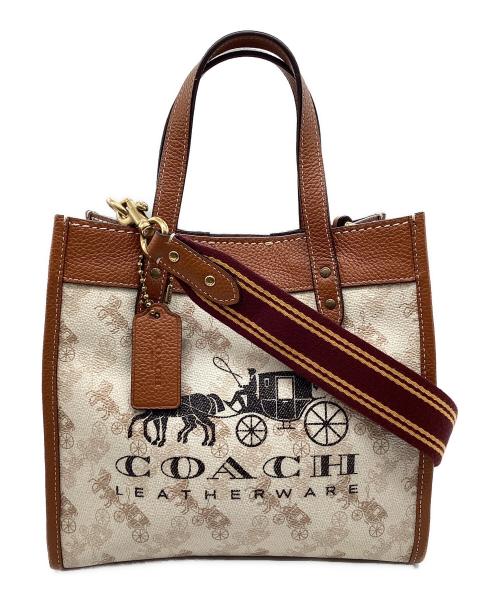 COACH（コーチ）COACH (コーチ) 2WAYバッグ フィールドトート22 ホワイト×ブラウンの古着・服飾アイテム