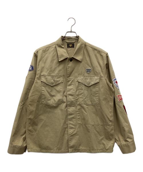 HUMAN MADE（ヒューマンメイド）HUMAN MADE (ヒューマンメイド) PATCHED MILITARY SHIRT 長袖シャツ ブラウン サイズ:SIZE Lの古着・服飾アイテム
