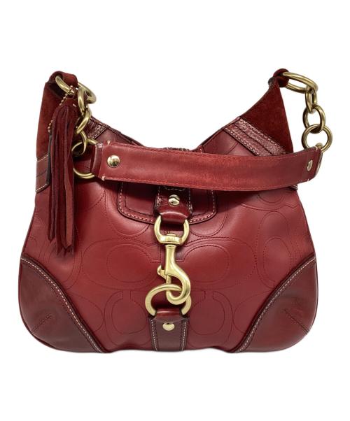 COACH（コーチ）COACH (コーチ) シグネチャー エンボスレザー ホーボーバッグ レッドの古着・服飾アイテム