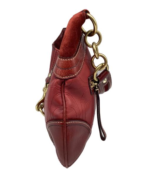 COACH（コーチ）COACH (コーチ) シグネチャー エンボスレザー ホーボーバッグ レッドの古着・服飾アイテム