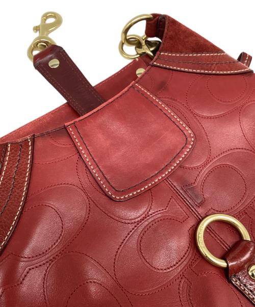 COACH（コーチ）COACH (コーチ) シグネチャー エンボスレザー ホーボーバッグ レッドの古着・服飾アイテム