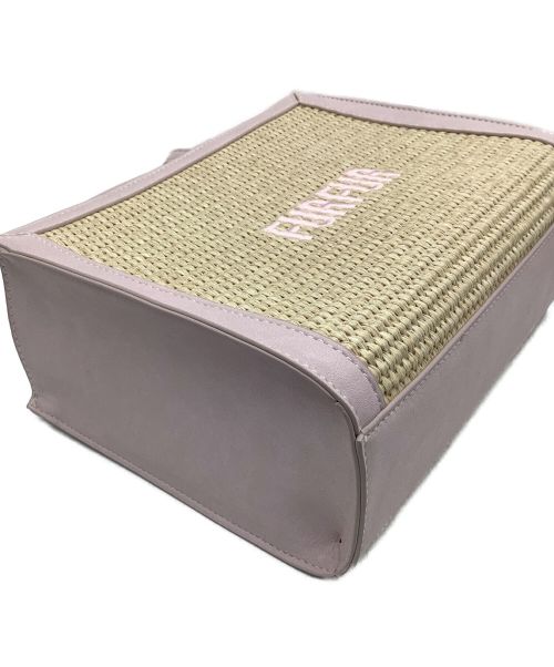 furfur（ファーファー）furfur (ファーファー) ラフィアロゴトートバッグ ベージュ×ピンクの古着・服飾アイテム