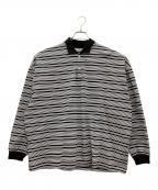 COOTIE PRODUCTIONSクーティープロダクツ）の古着「Supima Border Oversized L/S Polo」｜ホワイト×ブラック
