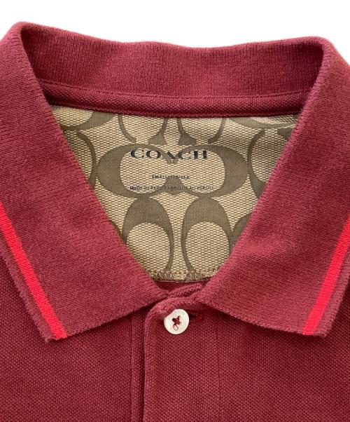 COACH（コーチ）COACH (コーチ) ストライプピケポロ レッド サイズ:Smallの古着・服飾アイテム