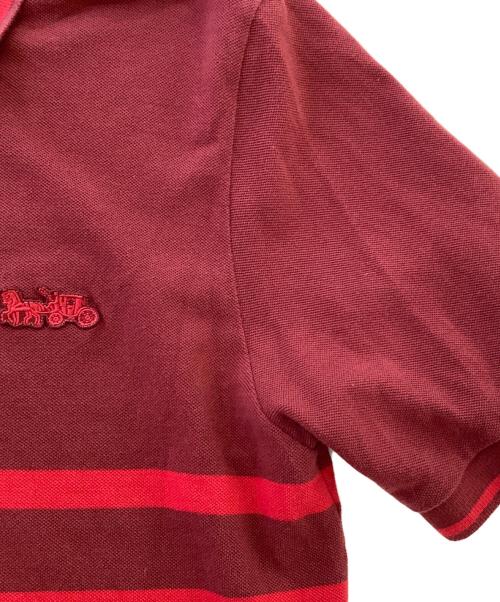 COACH（コーチ）COACH (コーチ) ストライプピケポロ レッド サイズ:Smallの古着・服飾アイテム