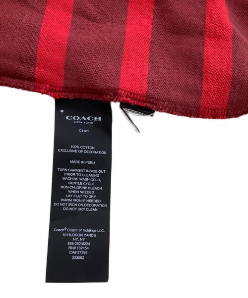 COACH（コーチ）COACH (コーチ) ストライプピケポロ レッド サイズ:Smallの古着・服飾アイテム