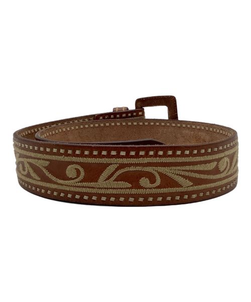 RALPH LAUREN（ラルフローレン）RALPH LAUREN (ラルフローレン) レザー刺繍ベルト ブラウン サイズ:Sサイズの古着・服飾アイテム