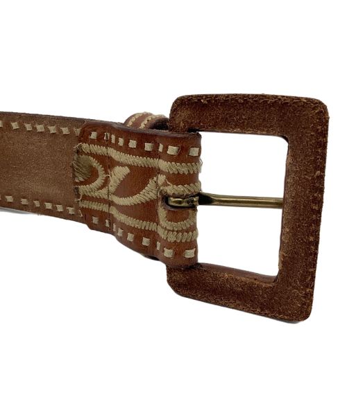 RALPH LAUREN（ラルフローレン）RALPH LAUREN (ラルフローレン) レザー刺繍ベルト ブラウン サイズ:Sサイズの古着・服飾アイテム