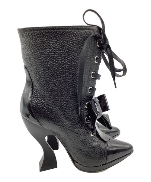 LOEWE（ロエベ）LOEWE (ロエベ) LOEWE　レザーフロントリボンブーツ ブラック サイズ:SIZE23cmの古着・服飾アイテム