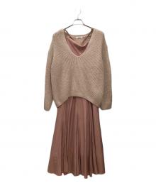 Snidel（スナイデル）の古着「深Vニットセットキャミワンピース」｜ピンク