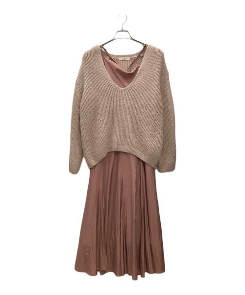 Snidel（スナイデル）Snidel (スナイデル) 深Vニットセットキャミワンピース ピンクの古着・服飾アイテム