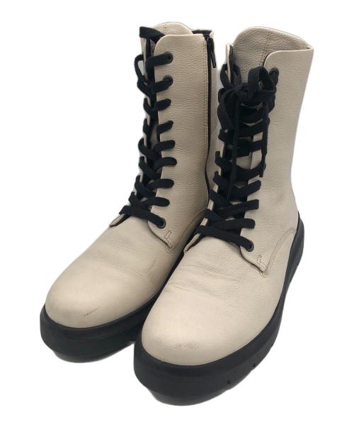 ECCO（エコー）ECCO (エコー) ウィメンズ レザーレースアップブーツECCO ホワイト サイズ:24.5の古着・服飾アイテム