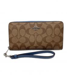 COACH（コーチ）の古着「ラウンドファスナー財布　COACH　ブルー×ベージュ」｜ブルー×ベージュ