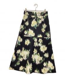 Noble（ノーブル）の古着「フラワープリントスカートブラックNoble」｜ブラック