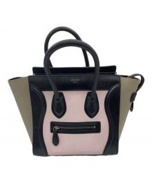 CELINE（セリーヌ）の古着「CELINE　ハンドバッグ　	マイクロショッパー ラゲージ」｜ピンク×ベージュ×ブラック