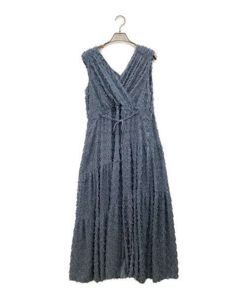 FRAY ID（フレイ アイディー）FRAY ID (フレイ アイディー) フリンジジャガードカシュクールワンピース　FRAY ID ブルー サイズ:SIZE 0の古着・服飾アイテム